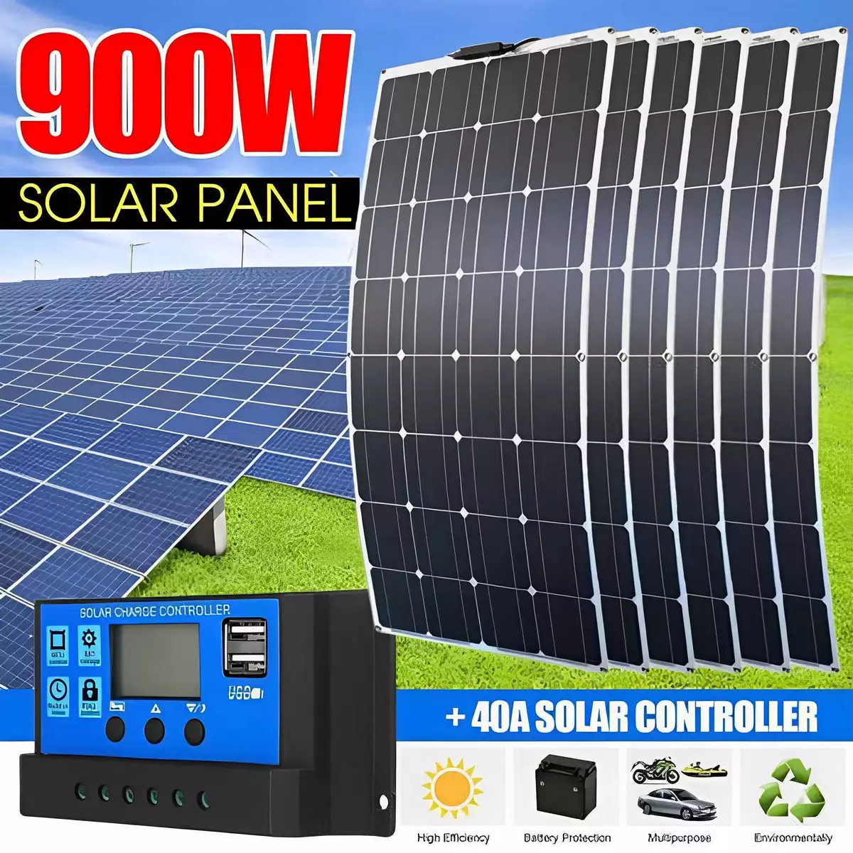 Solar Panels Kit 150W 300W 600W 1200W Watt Monocrystalline PV 12V Home RV