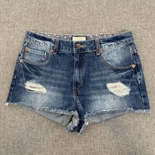 Forever 21 Denim Mid Rise Shorts Distressed Fringe 100 Cotton Sz 26 Jeans Short