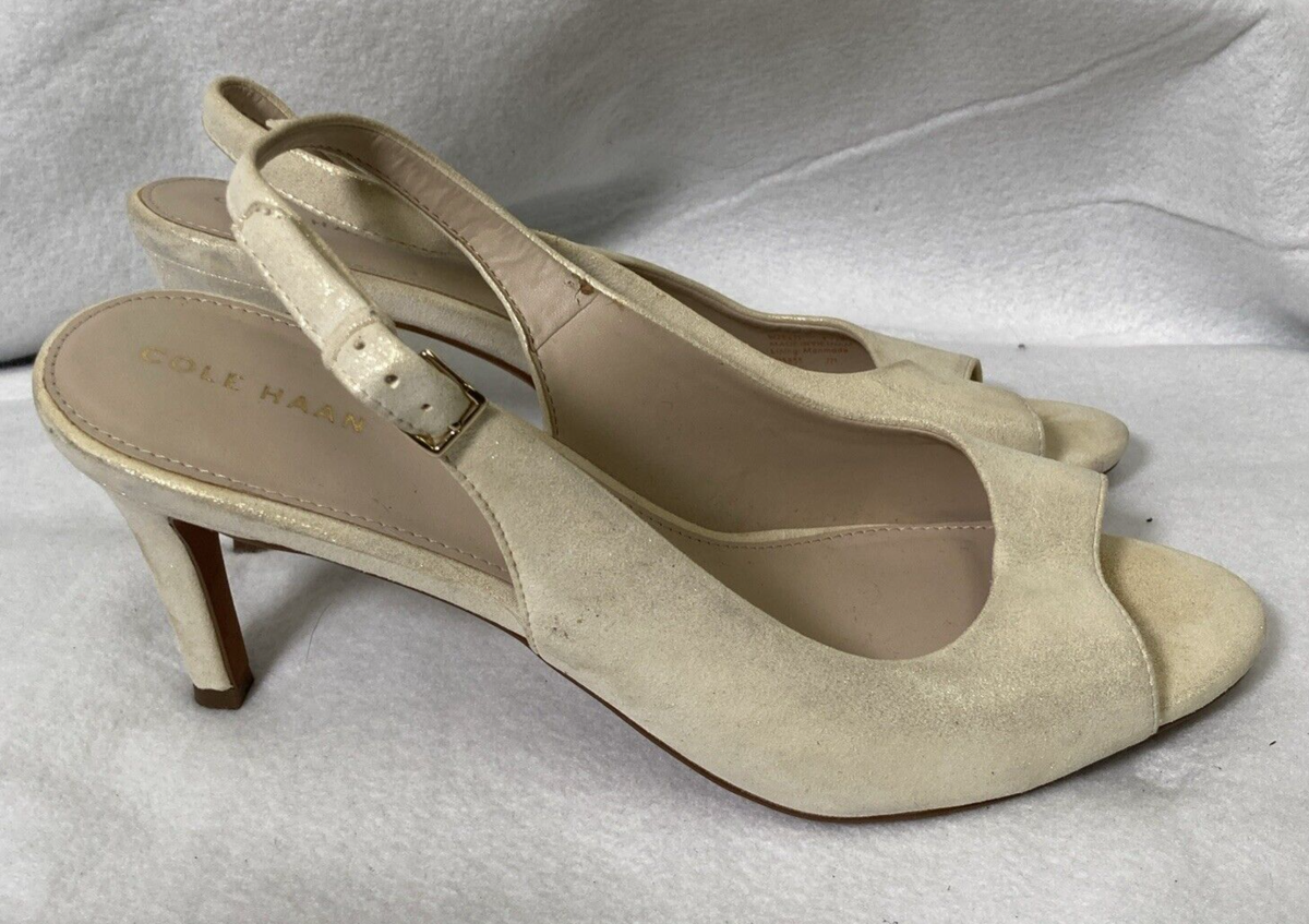 Cole Haan Cream Sadie Peep Toe Wedge Pumps, Size