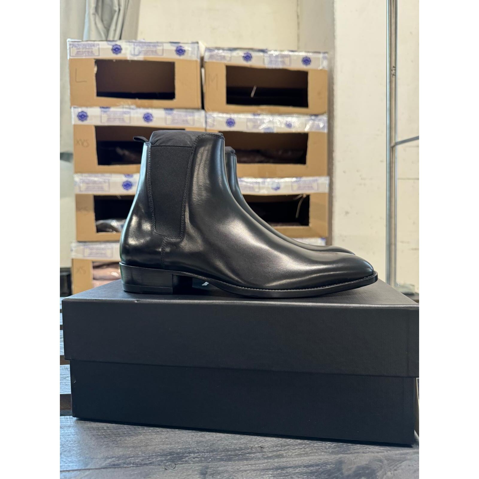 Stivali Saint Laurent Paris 458810 tipo D Chelsea in pelle nera nuovi con etichette 42 5