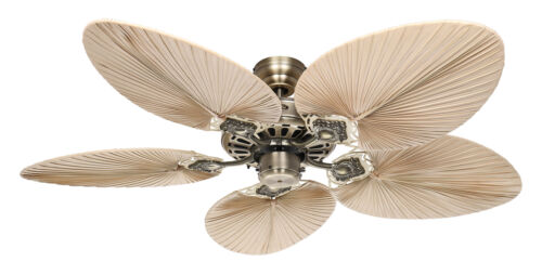 Ceiling fan with pull cord Classic Royal antique brass palm blades 132 cm 52" - Picture 1 of 4