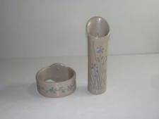 Wall Pocket Vase & Towel Holder Floral Pattern Signed Stoneware Pottery