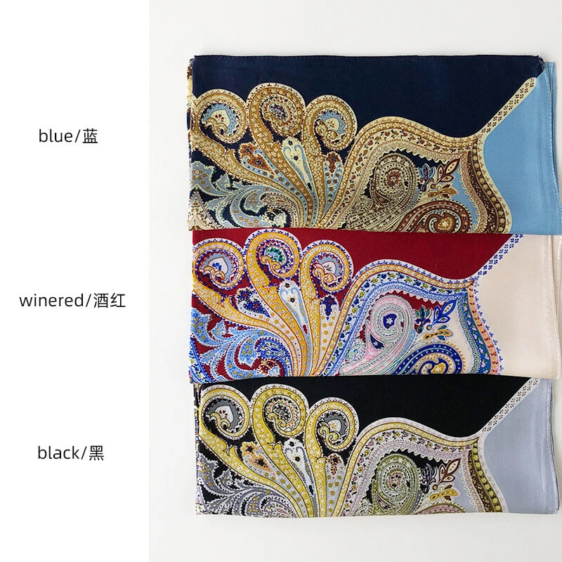 Pañuelo pequeño 100 % seda vintage estampado cachemir pañuelo para hombre mujer 53 cm Foto 3 de 4
