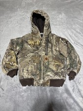 Carhartt Jacket Kids 6 Brown Camo Hooded Quilted Canvas Hunting Wear