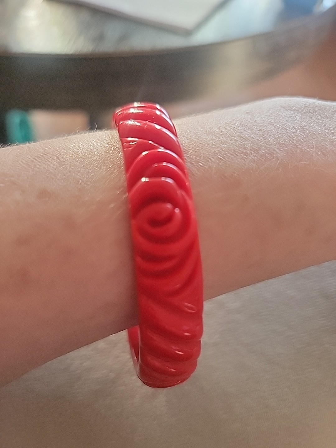 Red Vintage Carved Bakelite Bangle Bracelet