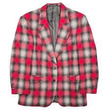 Woolrich Vintage Red Black Plaid Wool Blend Blazer Jacket Made in USA Small