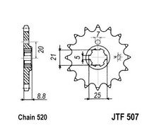 JT Front Sprocket 520 14T #JTF507.14 fits Kawasaki/Husqvarna/Cagiva
