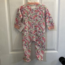 NWT Burt  s Bees Baby Organic Cotton Footed Pajamas White Pink Purple 3-6M