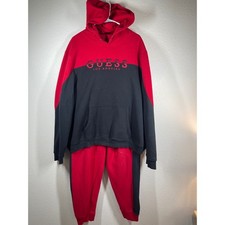 GUESS Los Angeles Men's XL Red Black Colorblock Hoodie Sweatpants Set Tracksuit