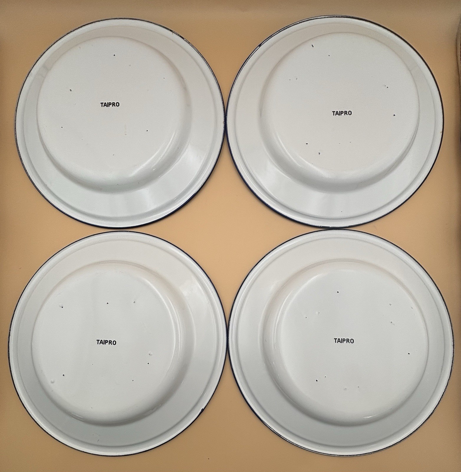 Vintage 1960s Taipro Blue Enamelware Plates Set of 4 Picnic Table Stars American