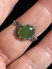 Vtg Native American SIGNED Green Nephrite 925 Sterling Silver Ring, Size 7