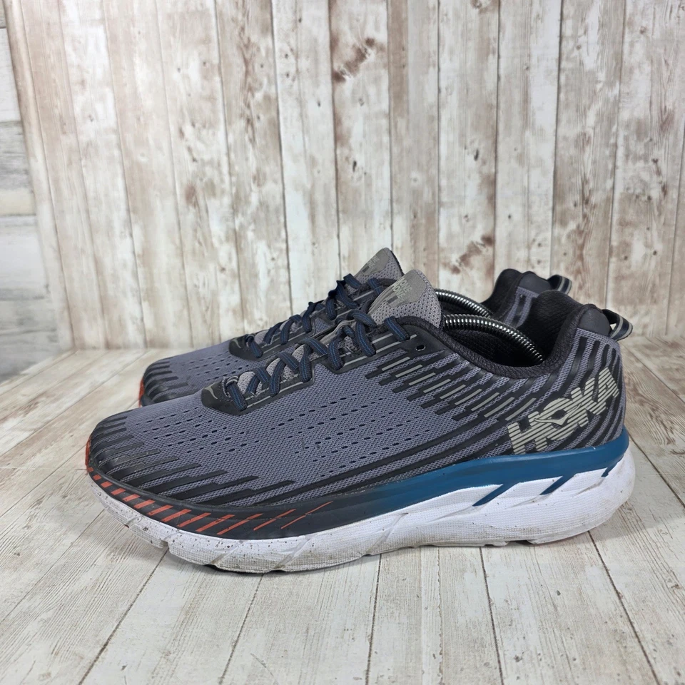 Zapatos para correr Hoka One One M Clifton 5 para hombre gris azul naranja talla 12,5 Foto 2 de 4