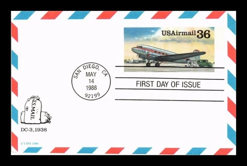 DR JIM STAMPS US FIRST DAY CARD DC-3 AIRPLANE AIR MAIL