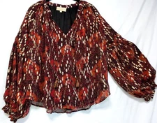 Love the Label Anthropologie Split Neck Burgundy Metallic Gold Peasant Blouse-L