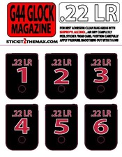 FITS GLOCK 44 .22LR RED NUMBERED 1-6 MAGAZINE BASE PLATE STICKERS,set of 6