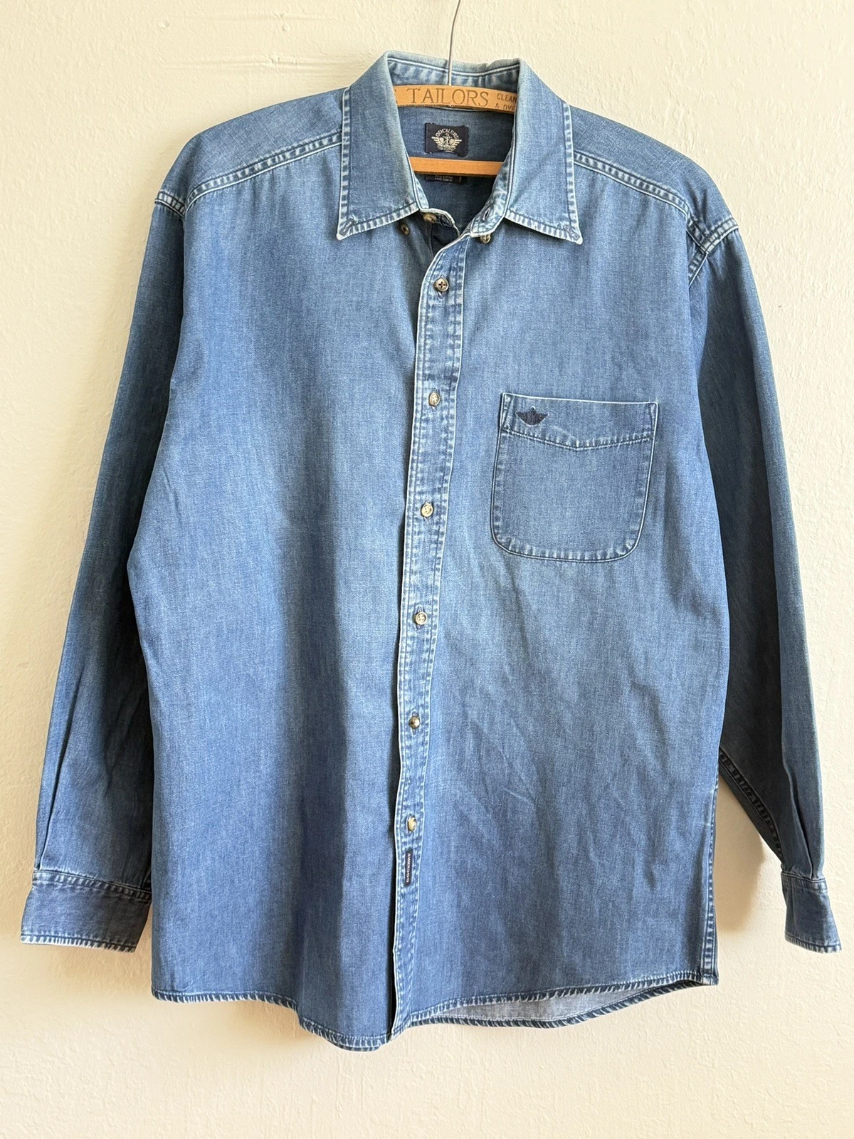 Vintage 2000 Dockers Denim Shirt Mens Medium Blue Long Sleeve Cotton Y2K
