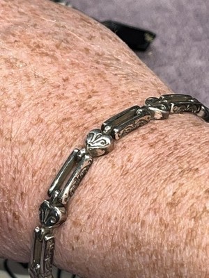 Vintage RETIRED Brighton Silver Tone Heart Bracelet w/Brighton Dust Bag