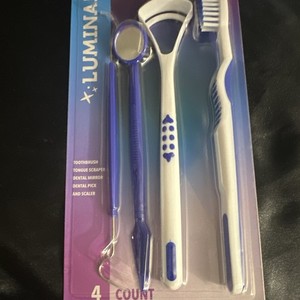 LUMINAR 4ct Regular Toothbrush Set w/ Tongue Scraper Dental Tools White/Blue