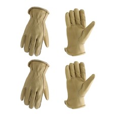 HANDLANDY 2 Pairs Leather Work Gloves for Men  Women, Cowhide Work Gloves