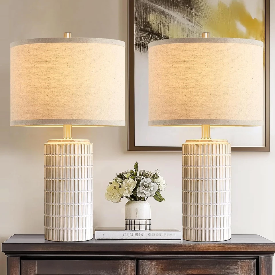 23'' Set of 2 Modern Ceramic Table Lamps for Living Room Bedroom, Nightstand Far - Image 2 of 4