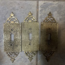 Vintage Brass Switch Plate Antique Style Ornate Hammered Style Solid Vintage Brass Switch Plate Antique Style Ornate Hammered Style Solid