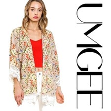 SIZE XL UMGEE Latte Floral Lace Trim Kimono/Cardi/Jacket BHCS