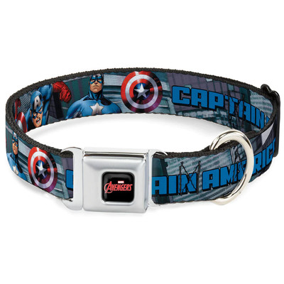 MARVEL AVENGERS Logo Full Color Black/Red/White Seatbelt Buckle Collar - WCA013