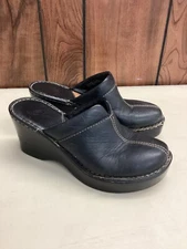 Born black leather slide on clog shoes brown stitching womens size 8/39