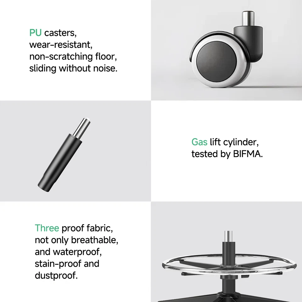 拟稿椅高办公椅可调节高度带腰部支撑臂 — 第 4/4 张图片