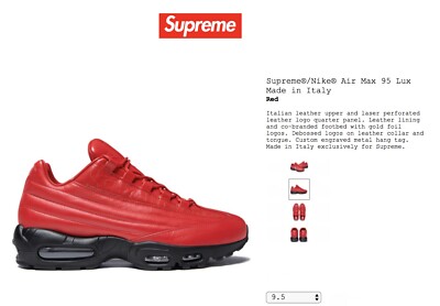 Supreme Air Max 95 Lux Red Sz 9.5 Guaranteed Made In Italy Box