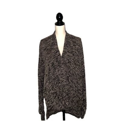 Max Edition Sweater Womens Small Black Tan Heathered Faux Wrap Staple Everyday