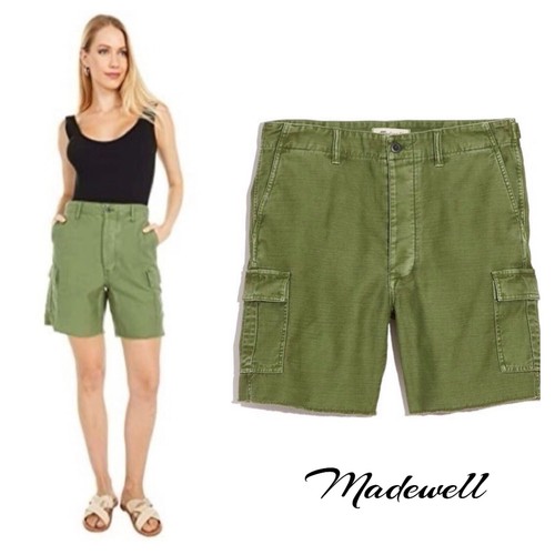 NWT Madewell Green High Waisted Cutoff Cargo Shorts, Size 28 - 第 1/8 張圖片