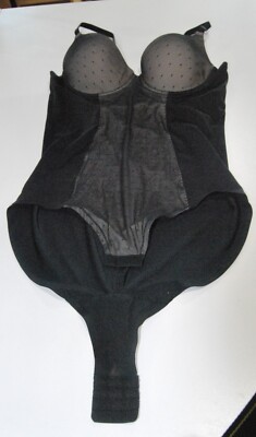 Jaclyn Smith Black Shaper Bodysuit Snap Crotch Large Tan/Gray Bust