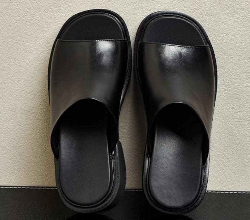 SAOLA Pantofole da uomo nuove in vera pelle suola spessa traspirante punta aperta scarpe per il tempo libero