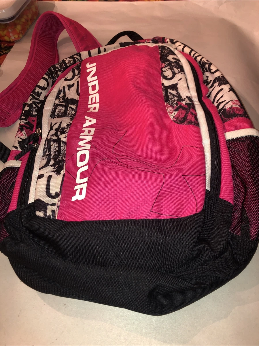 Black and pink top under armour backpack