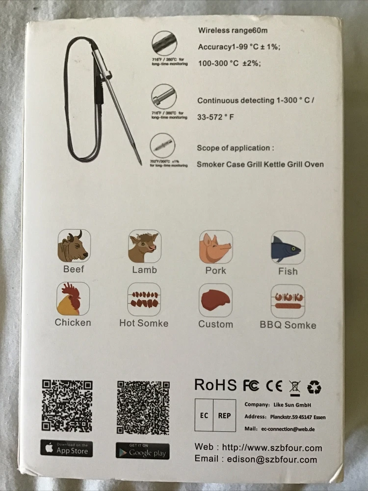 Bluetooth Meat Thermometer Smart Wireless Remote Digital BBQ Thermometer