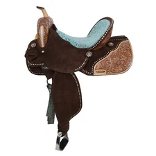 Klassy Cowgirl Teal Rose Barrel Style Saddle - 14, 15, 16" -IN STOCK TODAY 10/15