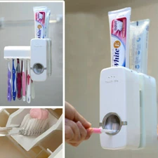 Toothpaste Dispenser + 5 Toothbrush Holder Automatic Wall Mount Stand Bathroom