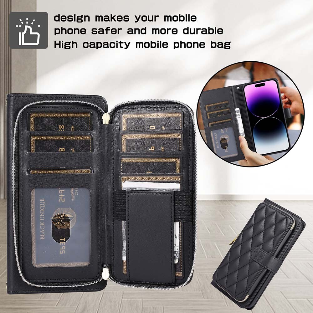 Premium Leather Zipper Flip Wallet Case for iPhone 15 14 13 12 11 Pro
