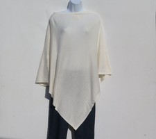 Poncho 'Boat Neck' Cashmere Silk Wool Blend Knit Nepal Ivory