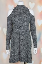 NWOT Chic *EXPRESS* Black White COLD SHOULDER Open Space Dye SWEATER DRESS M