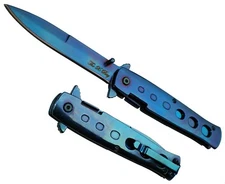 BLUE TITANIUM SPRING ASSISTED FOLDING POCKET KNIFE Blade Open Assist Stiletto