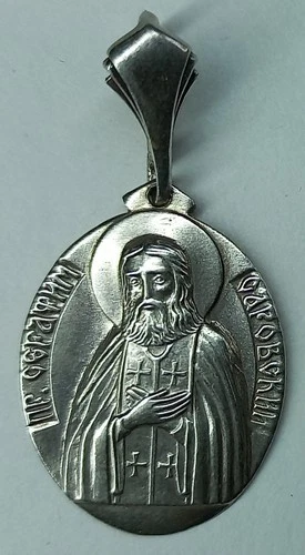 Ukraine Body Icon Pendant Ag SILVER 875 St Saint Seraphim Sarovskiy Amulet Old