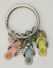 Hawaiian Enameled Sandals with Rhinestones Silvertone Metal Keychain Souvenir