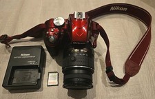 Nikon D3300 DSLR Camera Red w/ 18 55mm Lens Charger 64gb Sd Card