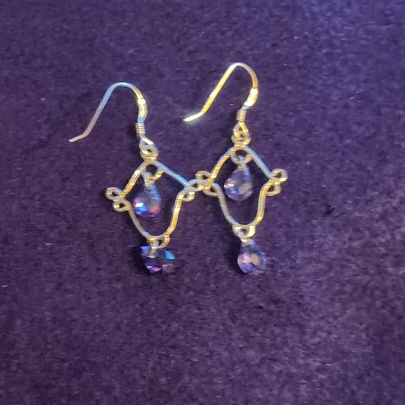 Vintage Purple & Silver Tone Dangle Earrings