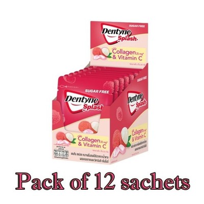 Dentyne Splash Sugar Free Gum Lychee Collagen + Vit C 12 Sachets 15.2 g