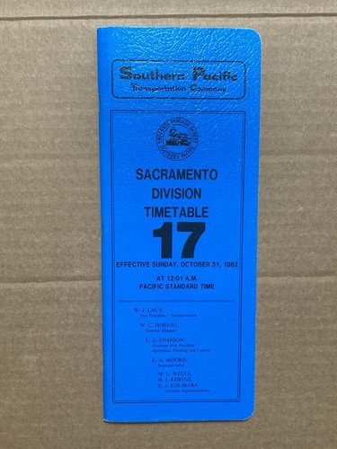 Southern Pacific Sacramento Division Employee Timetable #17 - October 31, 1982
