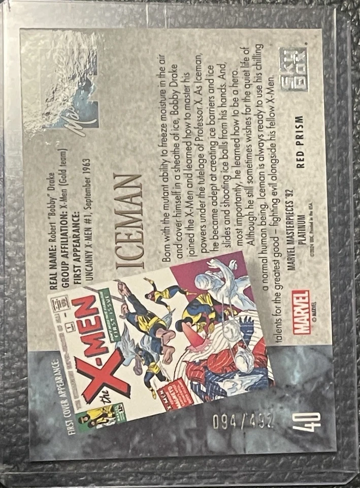 2024 Marvel Masterpieces '92 Platino #40 Iceman Prisma Rojo/492 (094/492) Foto 2 de 3
