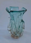Vtg Icet Arte Murano Vase Venezuelan Handmade Blown Glass Teal Green Pink Design